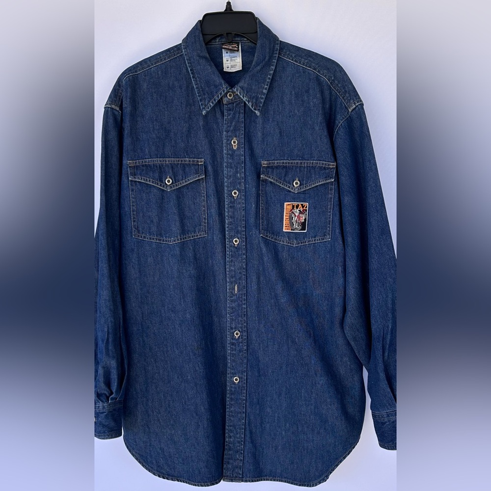 Harley Davidson x Warner‎ Bros Taz Men’s Denim Button Up Shirt Size Medium